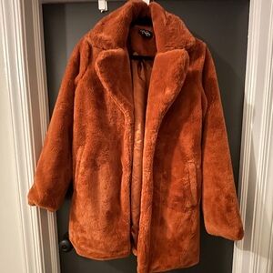 Women's Faux Fur Coat in Rust Orange